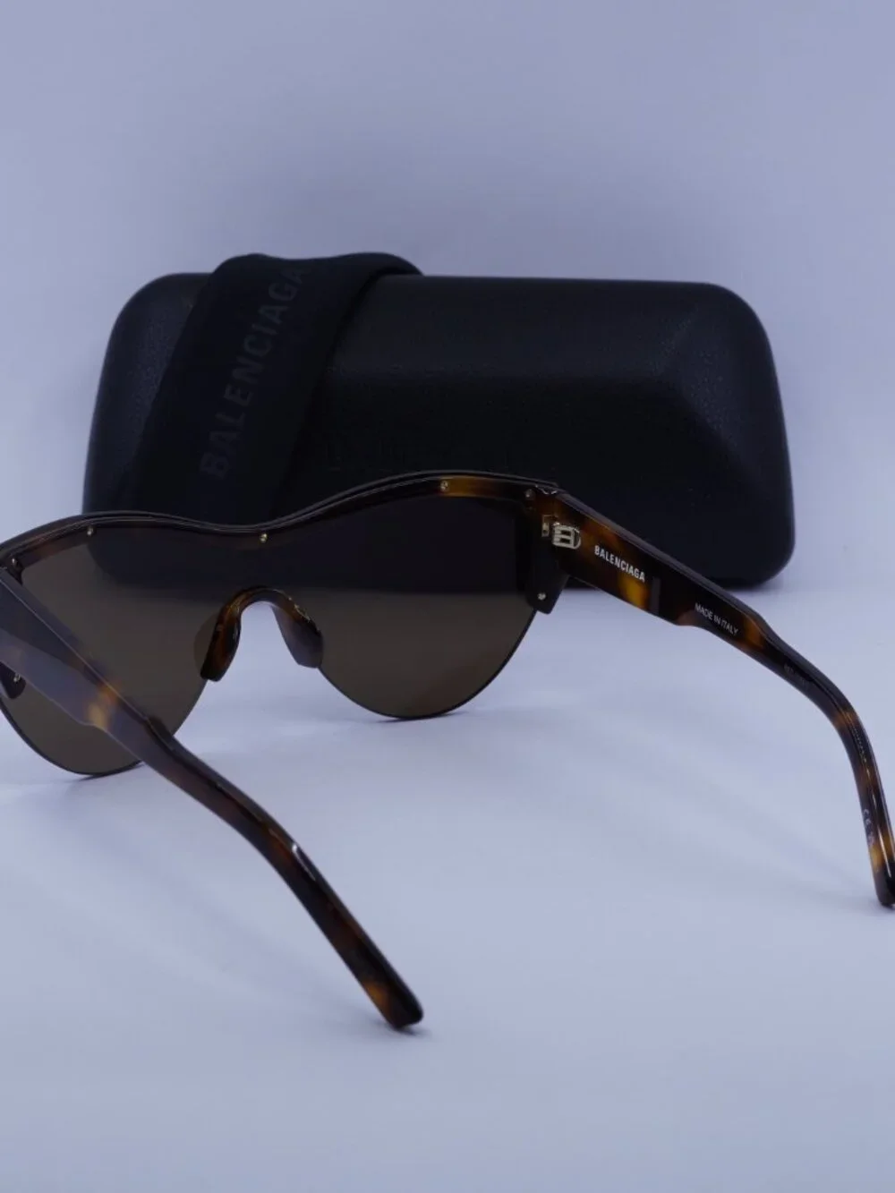 Balenciaga BB0004S 007 Shield Sunglasses - Shiny Medium Havana / Brown
